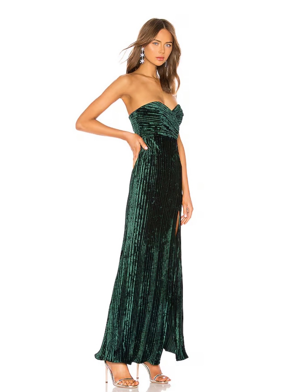 NBD REVOLVE Spanish Moss Strapless Gown in Jewel Green Emerald Formal Velvet M - Picture 2 of 6